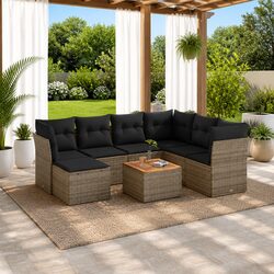 8-Piece Modular Garden Sofa Set with Grey Cushions