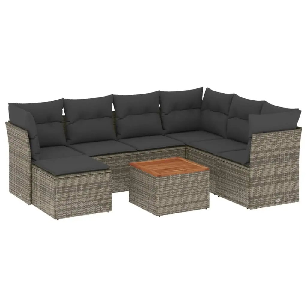 8-Piece Modular Garden Sofa Set with Grey Cushions