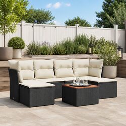 7 Piece Black Modular Garden Sofa Set with Cushions