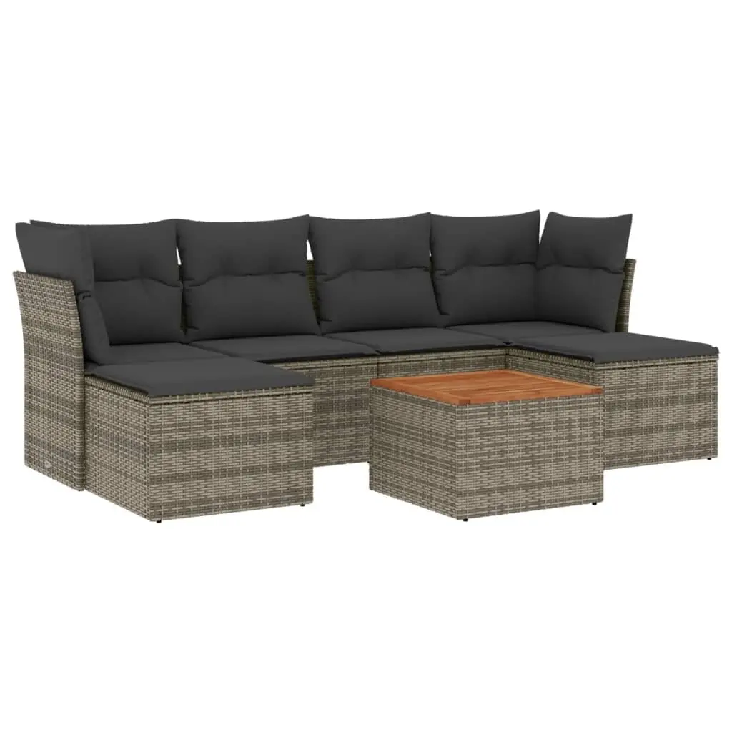 7 Piece Grey Garden Sofa Set with Cushions