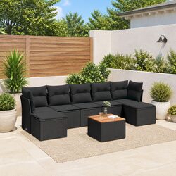 8-Piece Black Rattan Garden Sofa Set with Cushions
