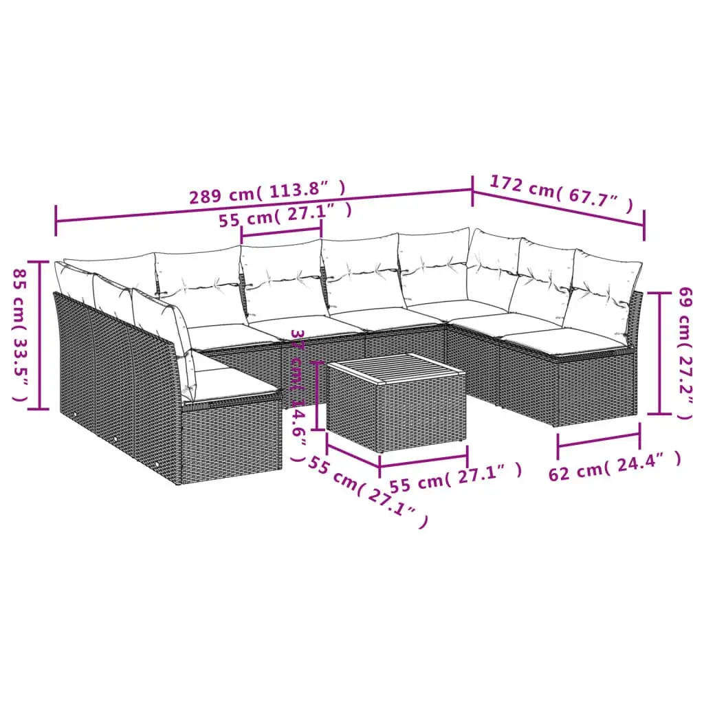 Modular Garden Sofa Set 10 Piece PE Rattan Acacia Wood Beige
