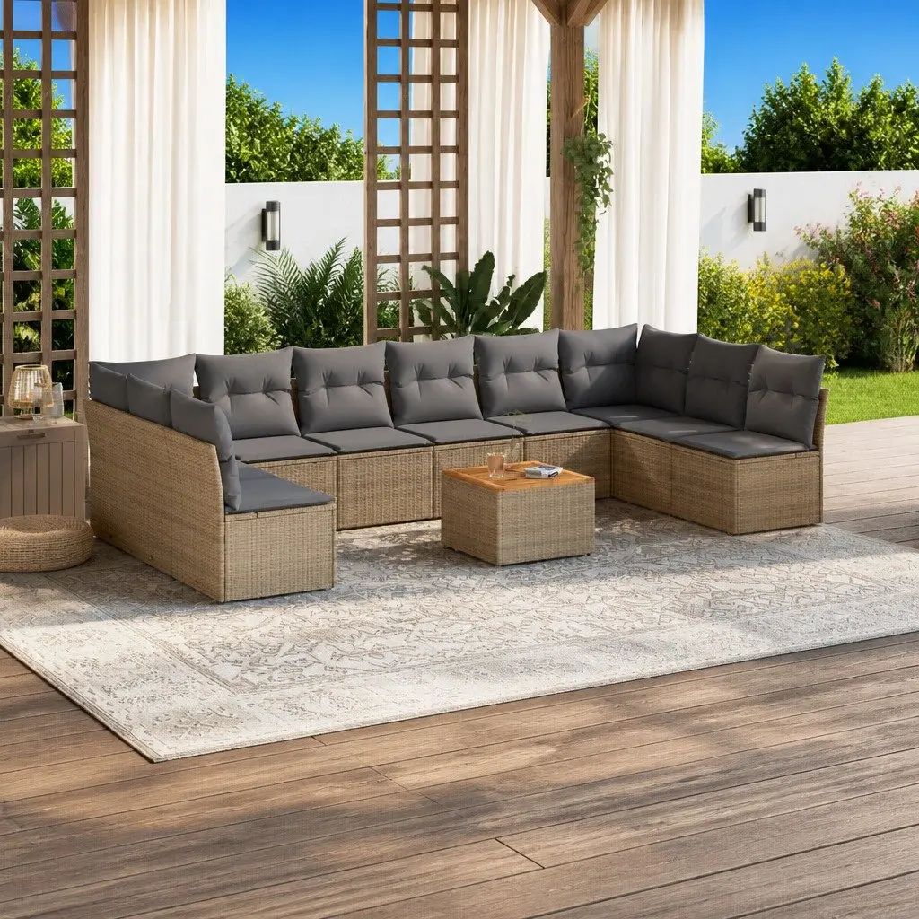 Garden Sofa Set Poly Rattan 11 Piece Outdoor Furniture Patio Beige with Cushions