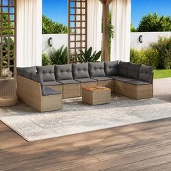 Durable 11 Piece Beige Poly Rattan Garden Sofa Set