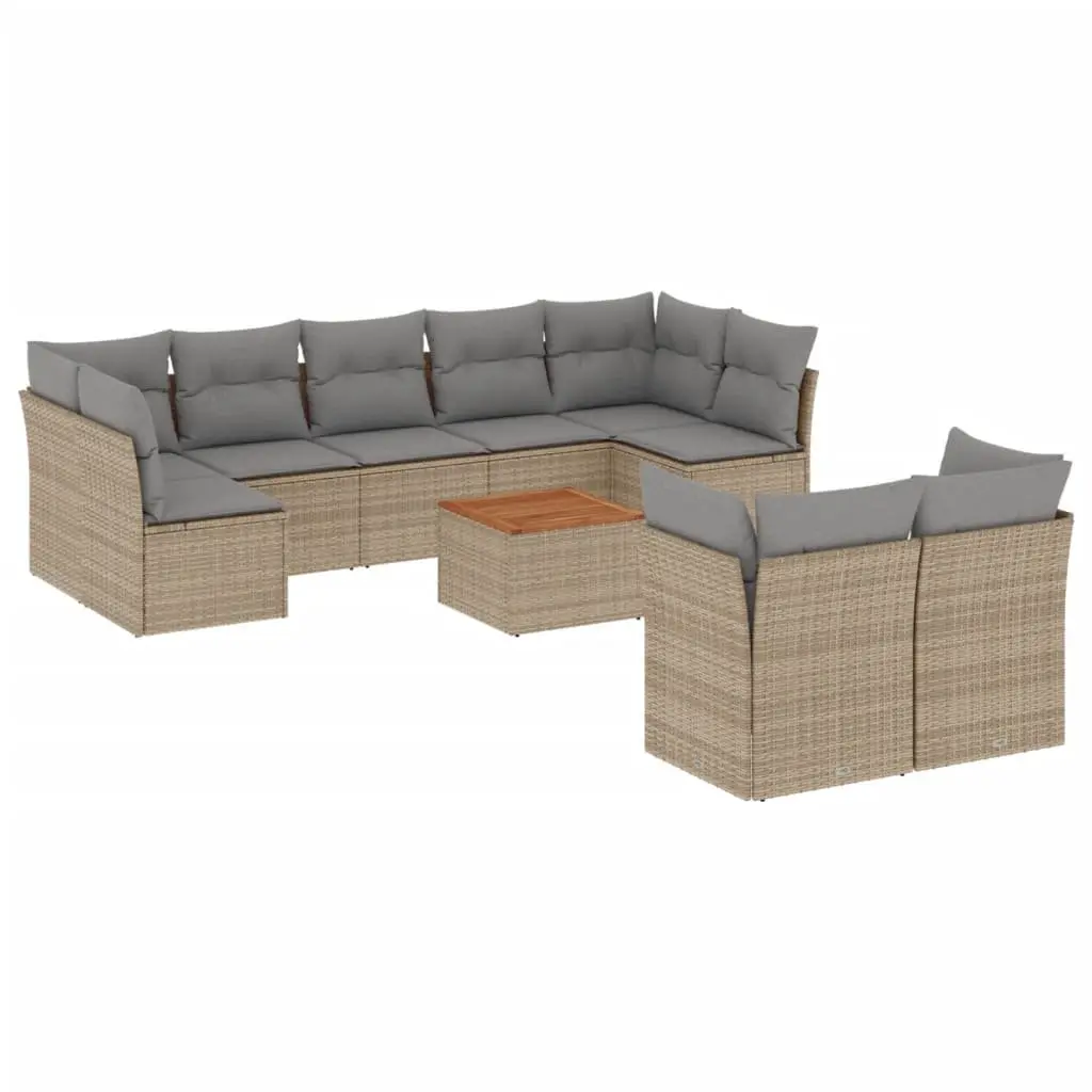 Garden Sofa Set PE Rattan 10 Piece Outdoor Furniture Patio Sectional with Cushions Beige
