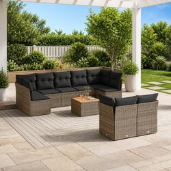 10-Piece Grey Rattan Modular Garden Sofa Set
