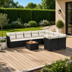10 Piece Outdoor Black Poly Rattan Garden Sofa Set