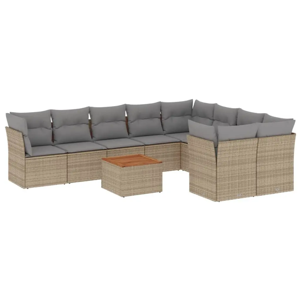 Garden Sofa Set PE Poly Rattan 10 Piece Outdoor Furniture Beige Patio Sectional