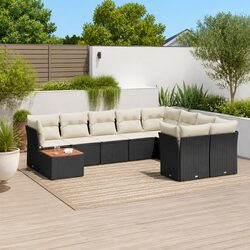 Modular Black Rattan Garden Sofa Set with Cushions