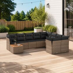 10-Piece Modular Garden Sofa Set with Grey Cushions