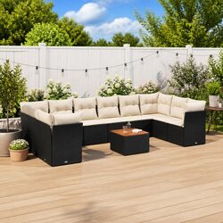 11-Piece Outdoor Sofa Set in Black PE Rattan