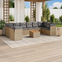 Beige Rattan Garden Sofa Set 11 Piece Outdoor Furniture