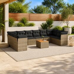 Outdoor Garden Sofa Set 11 Piece Grey Poly Rattan Furniture with Cushions Patio