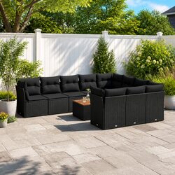 Premium 11-Piece Outdoor Garden Sofa Set in Black Rattan