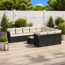 Premium 11-Piece Black Poly Rattan Garden Sofa Set
