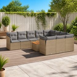 11 Piece Beige Modular Outdoor Garden Sofa Set with Cushions