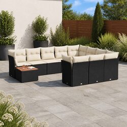 Premium 11 Piece Black Outdoor Sofa Set with Cushions