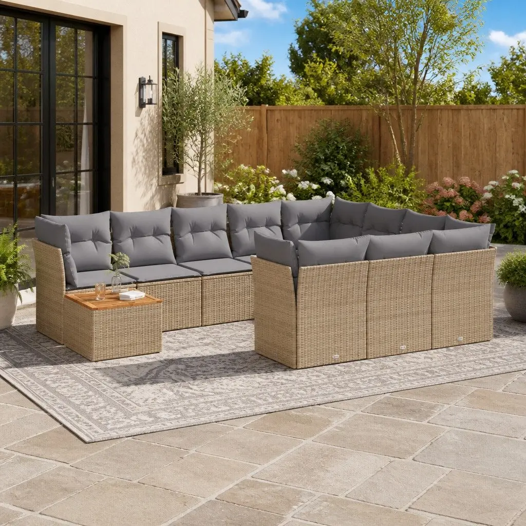 Garden Sofa Set PE Rattan 11 Piece Outdoor Furniture Patio Beige Cushions Modular