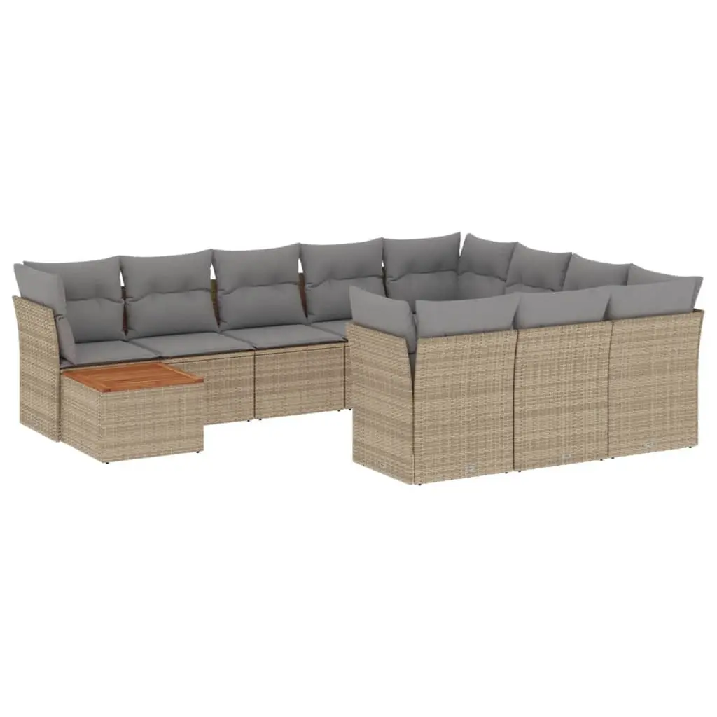 Garden Sofa Set PE Rattan 11 Piece Outdoor Furniture Patio Beige Cushions Modular