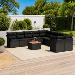 Black 11-Piece Garden Sofa Set with Cushions