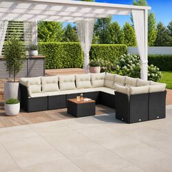 11-Piece Modular Patio Sofa Set in Black Rattan