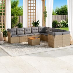 Premium 11 Piece Outdoor Sofa Set in Beige Poly Rattan