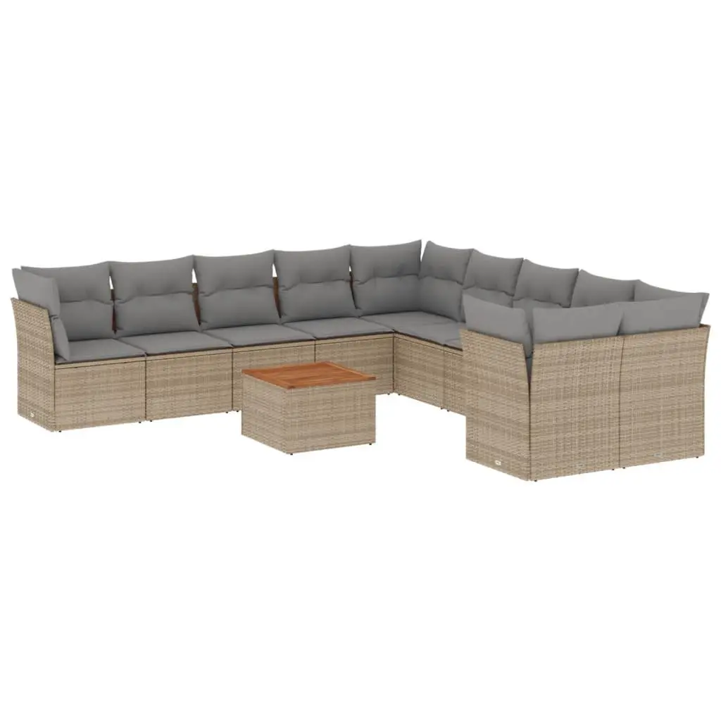 Garden Sofa Set PE Rattan 11 Piece Modular Outdoor Furniture Beige