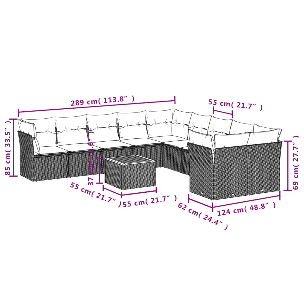 Garden Sofa Set PE Rattan 11 Piece Modular Outdoor Furniture Beige