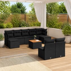 Black Poly Rattan 10 Piece Garden Sofa Set with Cushions