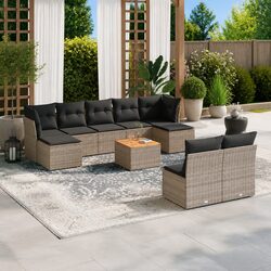 Premium 10-Piece Grey Poly Rattan Garden Sofa Set