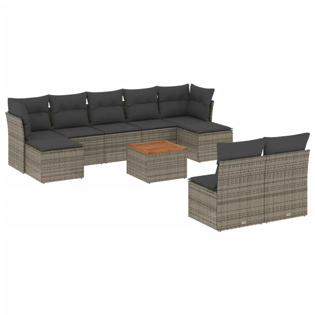 10-Piece Grey Poly Rattan Garden Sofa Set