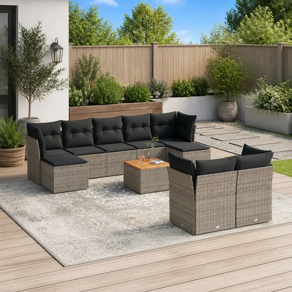 Modular 10-Piece Grey Poly Rattan Garden Sofa Set