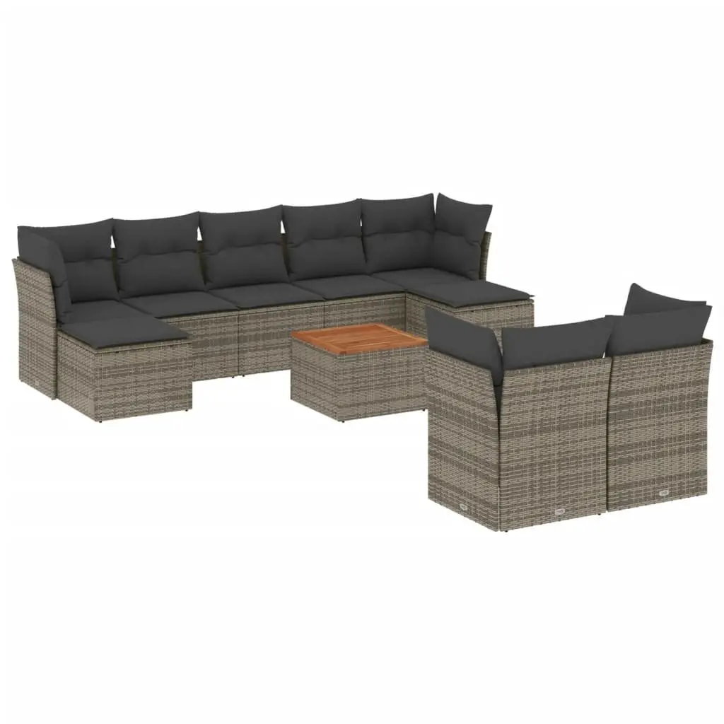 Modular 10-Piece Grey Poly Rattan Garden Sofa Set