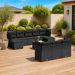 Premium 11-Piece Black Poly Rattan Garden Sofa Set