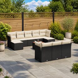 Premium Black Poly Rattan Outdoor Garden Sofa Set 11 Pieces
