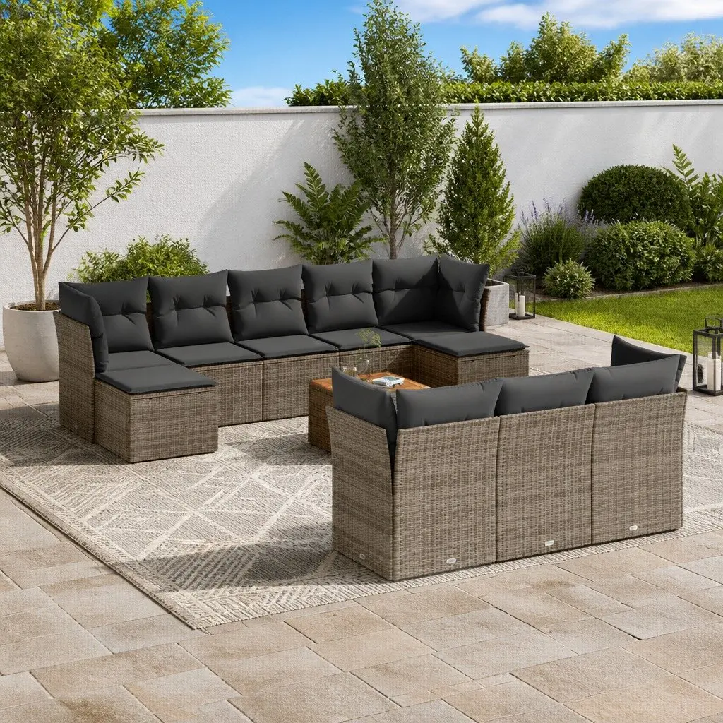 11 Piece Garden Sofa Set in Grey Poly Rattan