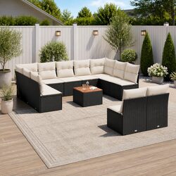Premium 12-Piece Black Modular Garden Sofa Set