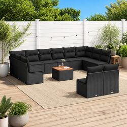 Modular Black Poly Rattan 13 Piece Garden Sofa Set