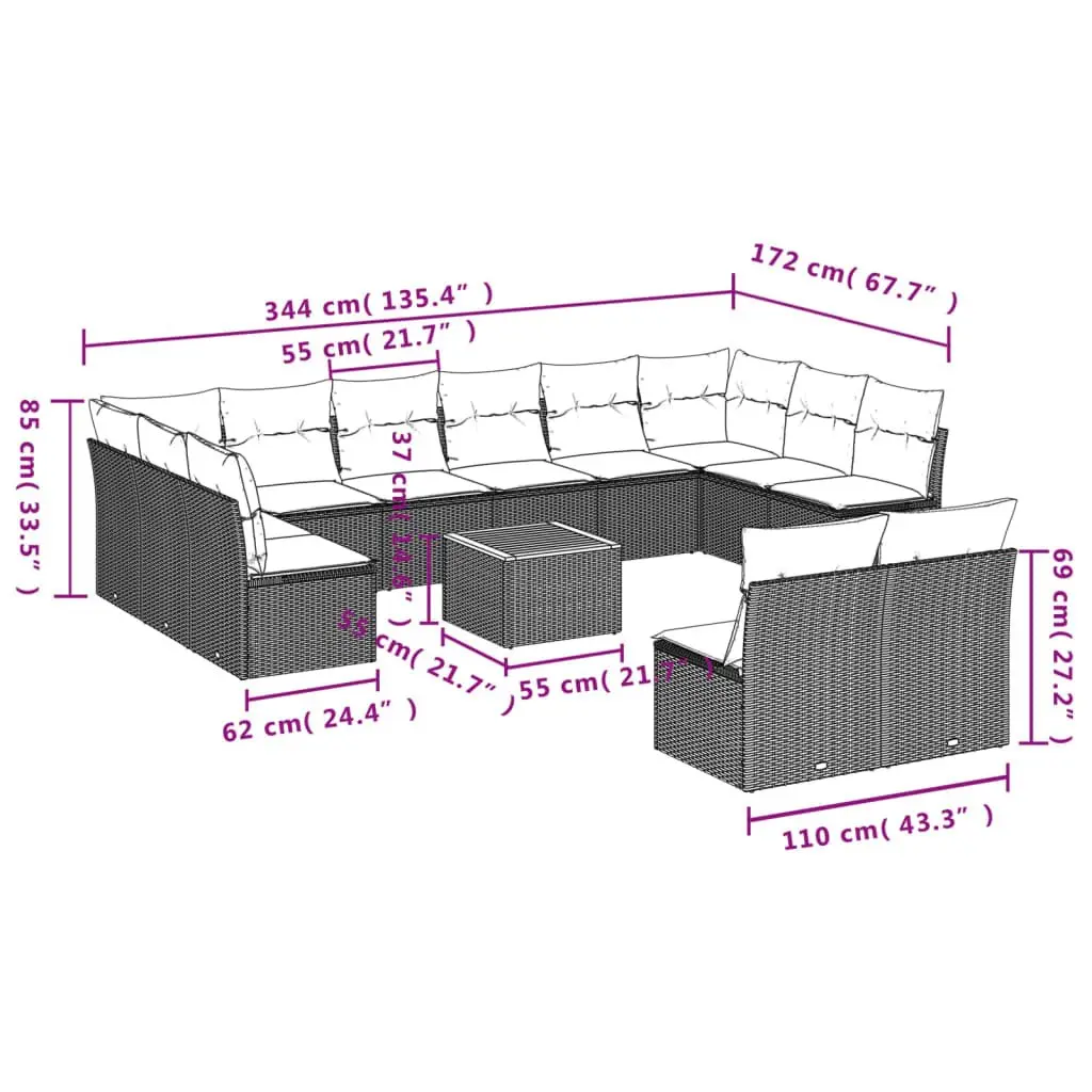 13 Piece Modular Garden Sofa Set in Grey