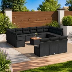 Sturdy 14 Piece Black Modular Outdoor Garden Sofa Set