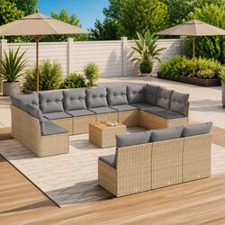 Beige 14-Piece Modular Garden Sofa Set with Cushions