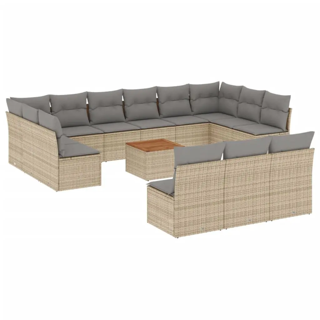 Beige 14-Piece Modular Garden Sofa Set with Cushions