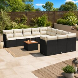 12 Piece Black Poly Rattan Garden Sofa Set