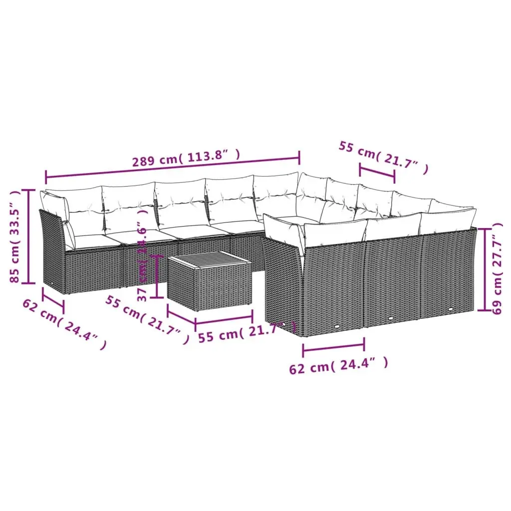 Garden Sofa Set 12 Piece Outdoor Patio Furniture Lounge Grey Modular Cushions