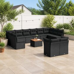 Premium Black Poly Rattan Outdoor Garden Sofa Set 13 Piece