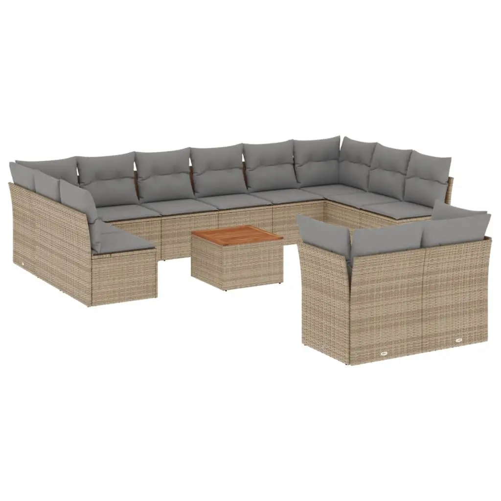 Garden Sofa Set PE Rattan 13 Piece Outdoor Furniture Beige with Cushions