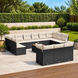 Premium 14 Piece Black Modular Garden Sofa Set