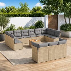Beige Modular Garden Sofa Set 14 Piece Outdoor Furniture