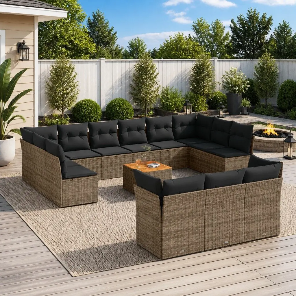 Garden Sofa Set PE Rattan 14 Piece Modular Outdoor Patio Furniture Grey