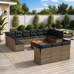 14 Piece Grey Modular Rattan Garden Sofa Set
